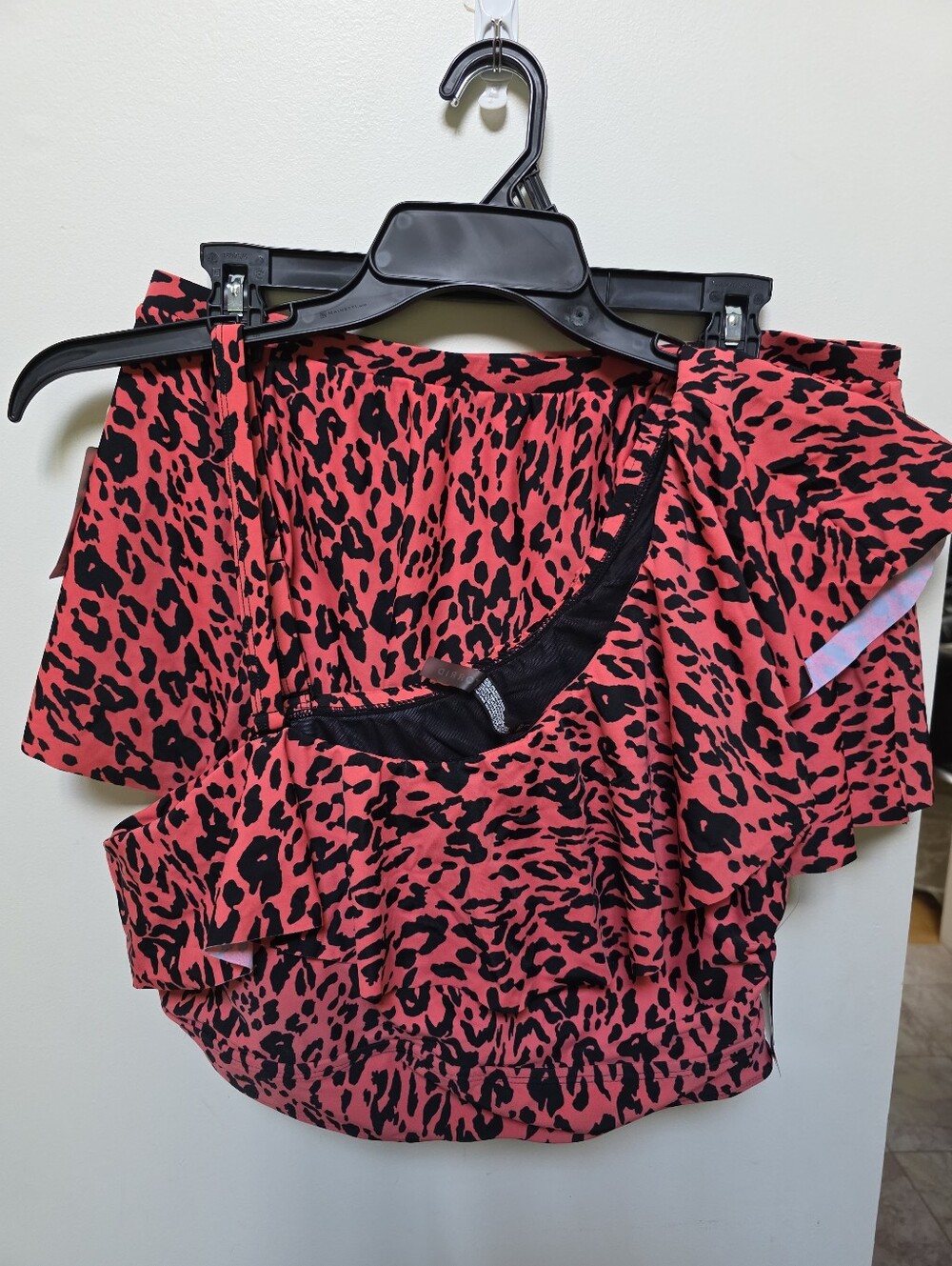 Torrid Coral Pink Black Animal Print 2 Pc Swimsuit Set Skirt & 1 Shoulder Top 2X